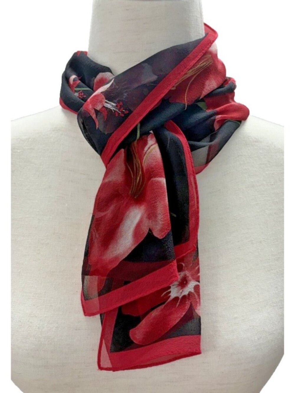 Charter Club 100% Silk 50” X 12” Dark Moody Floral Scarf Wrap Rectangle Office